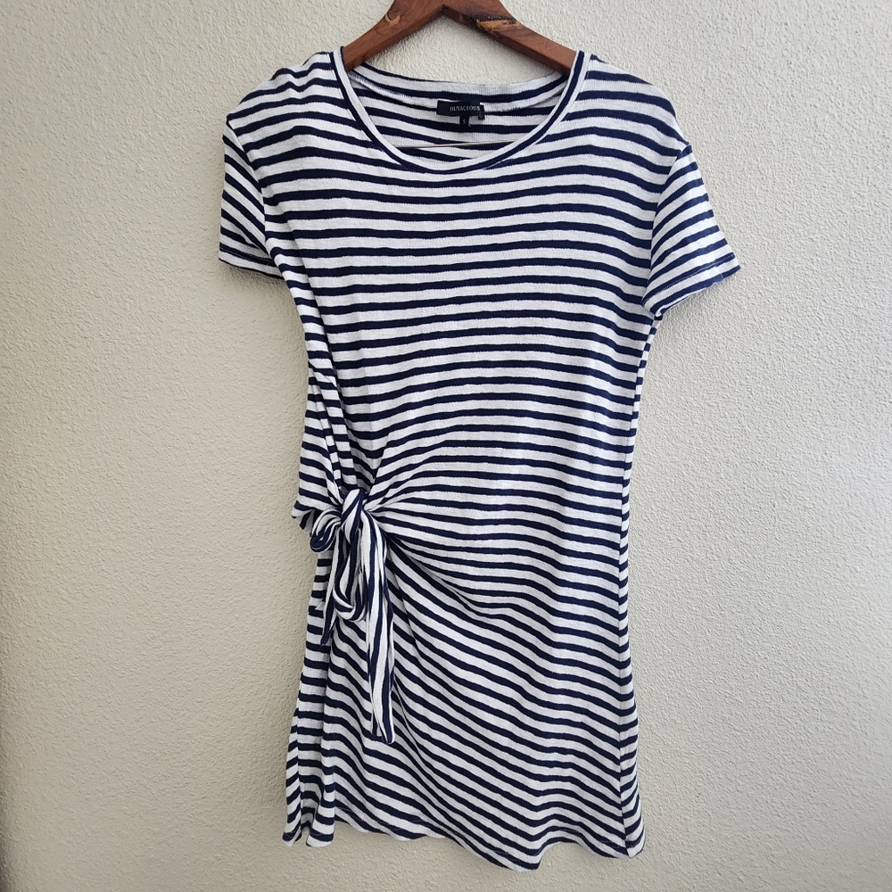 Olivaceous  Tie-Side Striped Dress  Size S